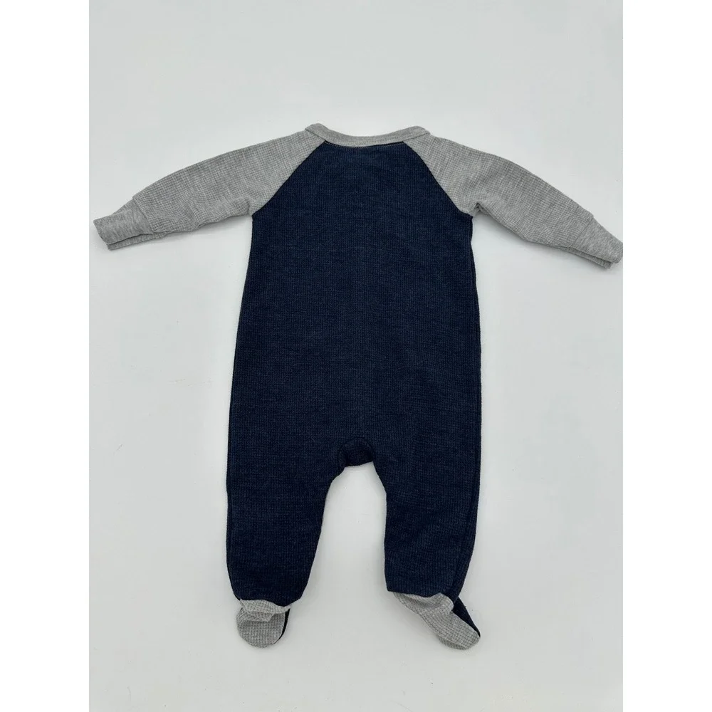 7 For All Mankind Footed Romper‎ Baby Boy Thermal Waffle Knit Navy Grey 0/3M